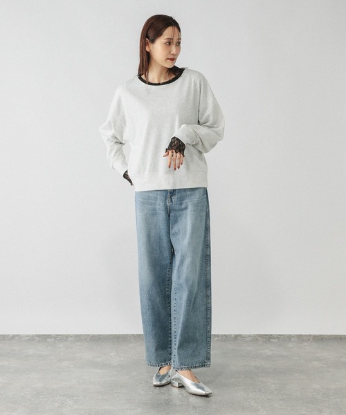 GLOBAL WORK（グローバルワーク）の「ストレッチ総レースプルオーバー長袖/580886（Tシャツ/カットソー・レディース・ブラック/ホワイト・LARGE/MEDIUM）」の7枚目の写真