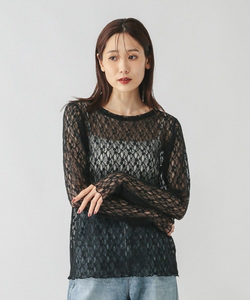 ストレッチ総レースプルオーバー長袖/580886（Tシャツ/カットソー