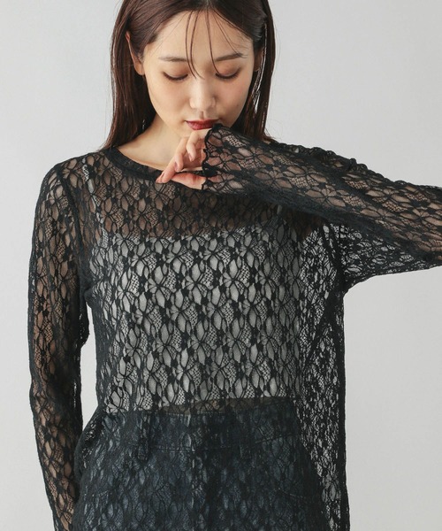 GLOBAL WORK（グローバルワーク）の「ストレッチ総レースプルオーバー長袖/580886（Tシャツ/カットソー・レディース・ブラック/ホワイト・LARGE/MEDIUM）」の12枚目の写真