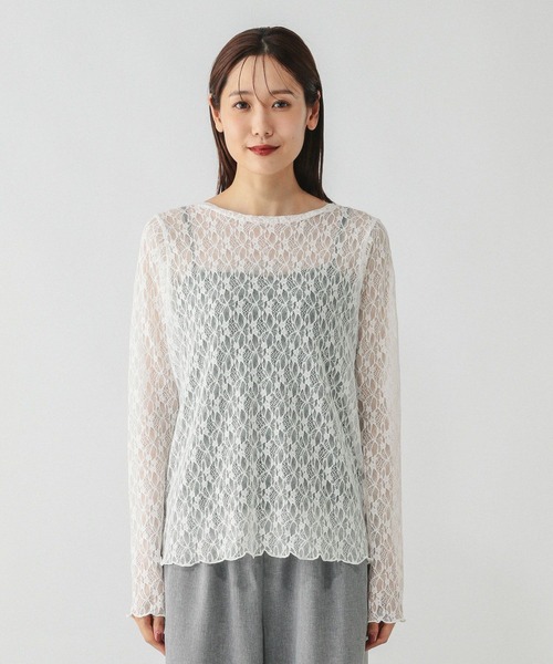 GLOBAL WORK（グローバルワーク）の「ストレッチ総レースプルオーバー長袖/580886（Tシャツ/カットソー・レディース・ブラック/ホワイト・LARGE/MEDIUM）」の13枚目の写真