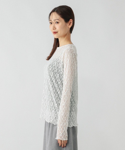 GLOBAL WORK（グローバルワーク）の「ストレッチ総レースプルオーバー長袖/580886（Tシャツ/カットソー・レディース・ブラック/ホワイト・LARGE/MEDIUM）」の14枚目の写真