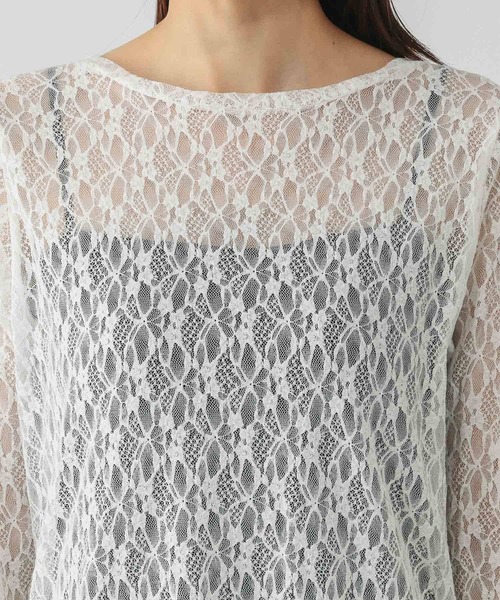 GLOBAL WORK（グローバルワーク）の「ストレッチ総レースプルオーバー長袖/580886（Tシャツ/カットソー・レディース・ブラック/ホワイト・LARGE/MEDIUM）」の16枚目の写真