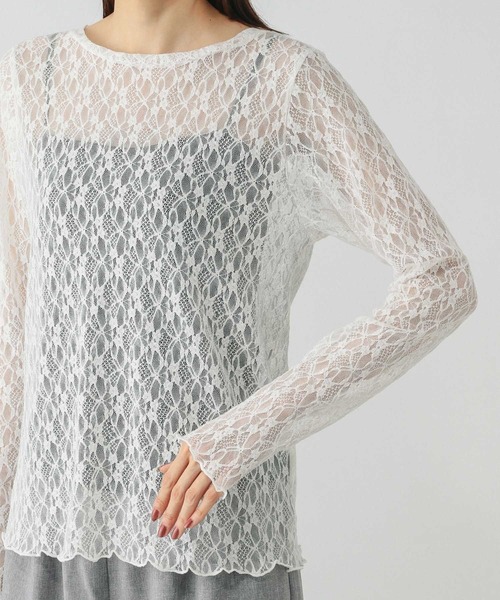 GLOBAL WORK（グローバルワーク）の「ストレッチ総レースプルオーバー長袖/580886（Tシャツ/カットソー・レディース・ブラック/ホワイト・LARGE/MEDIUM）」の17枚目の写真