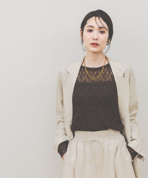 GLOBAL WORK(グローバルワーク)の「ストレッチ総レースプルオーバー長袖/580886(Tシャツ/カットソー・レディース・ブラック/ホワイト/ダークブラウン・LARGE/MEDIUM)」の6枚目の写真