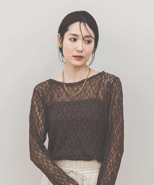 GLOBAL WORK(グローバルワーク)の「ストレッチ総レースプルオーバー長袖/580886(Tシャツ/カットソー・レディース・ブラック/ホワイト/ダークブラウン・LARGE/MEDIUM)」の9枚目の写真
