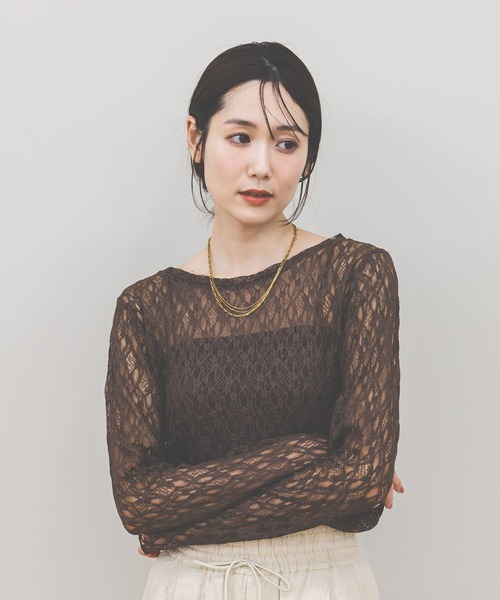 GLOBAL WORK(グローバルワーク)の「ストレッチ総レースプルオーバー長袖/580886(Tシャツ/カットソー・レディース・ブラック/ホワイト/ダークブラウン・LARGE/MEDIUM)」の10枚目の写真