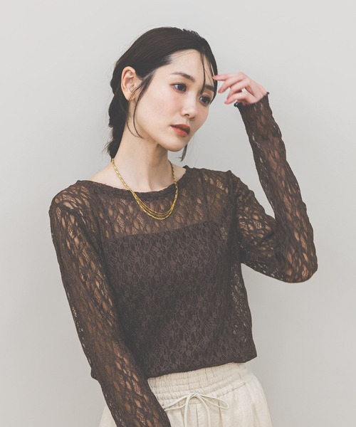 GLOBAL WORK(グローバルワーク)の「ストレッチ総レースプルオーバー長袖/580886(Tシャツ/カットソー・レディース・ブラック/ホワイト/ダークブラウン・LARGE/MEDIUM)」の11枚目の写真