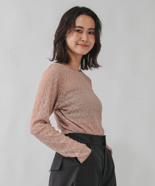 GLOBAL WORK(グローバルワーク)の「ストレッチ総レースプルオーバー長袖/580886(Tシャツ/カットソー・レディース・ブラック/ホワイト/ダークブラウン/コーラルピンク/ダークグレー/ホワイト系その他3・LARGE/MEDIUM/SMALL/X-LARGE)」の19枚目の写真