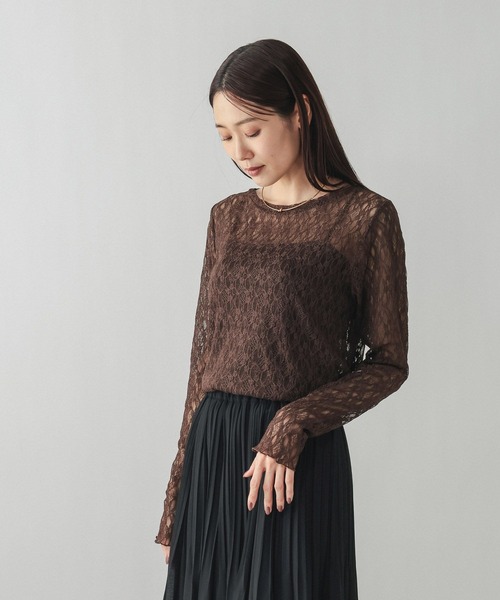 GLOBAL WORK(グローバルワーク)の「ストレッチ総レースプルオーバー長袖/580886(Tシャツ/カットソー・レディース・ブラック/ホワイト/ダークブラウン/コーラルピンク/ダークグレー/ホワイト系その他3・LARGE/MEDIUM/SMALL/X-LARGE)」の16枚目の写真