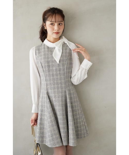 tocco closet（トッコ　クローゼット）の「サイドリボン付きツイードドッキングミニワンピース（ワンピース・レディース・ブラック/グレー・M）」の11枚目の写真