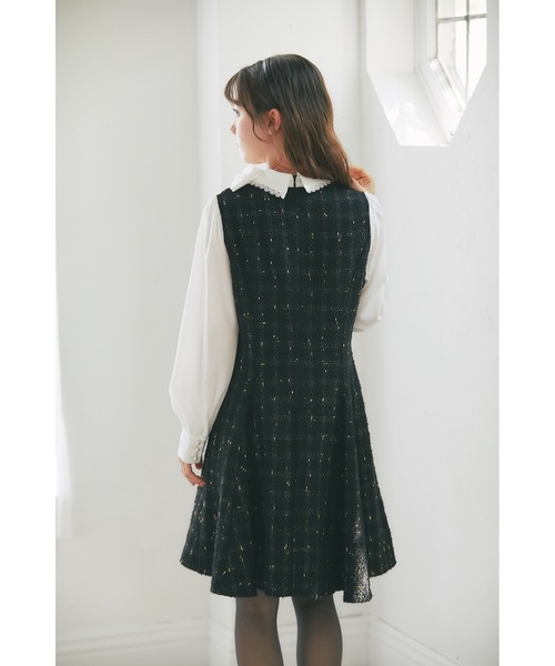 tocco closet（トッコ　クローゼット）の「サイドリボン付きツイードドッキングミニワンピース（ワンピース・レディース・ブラック/グレー・M）」の8枚目の写真