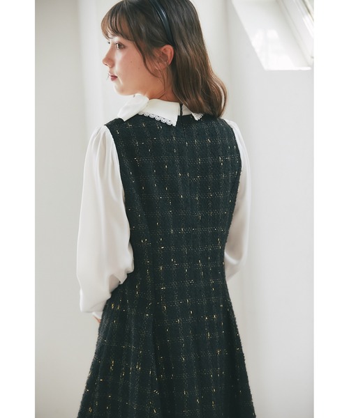tocco closet（トッコ　クローゼット）の「サイドリボン付きツイードドッキングミニワンピース（ワンピース・レディース・ブラック/グレー・M）」の9枚目の写真