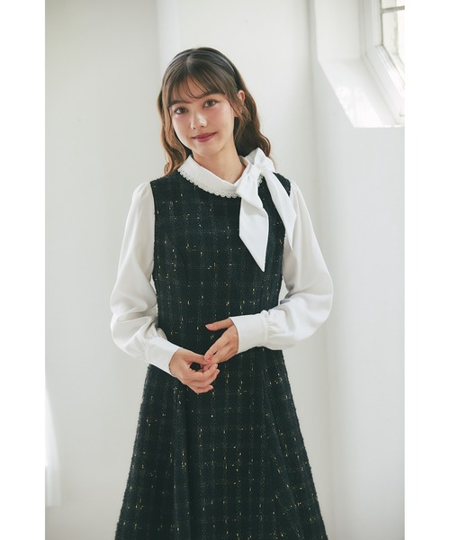 tocco closet（トッコ　クローゼット）の「サイドリボン付きツイードドッキングミニワンピース（ワンピース・レディース・ブラック/グレー・M）」の5枚目の写真