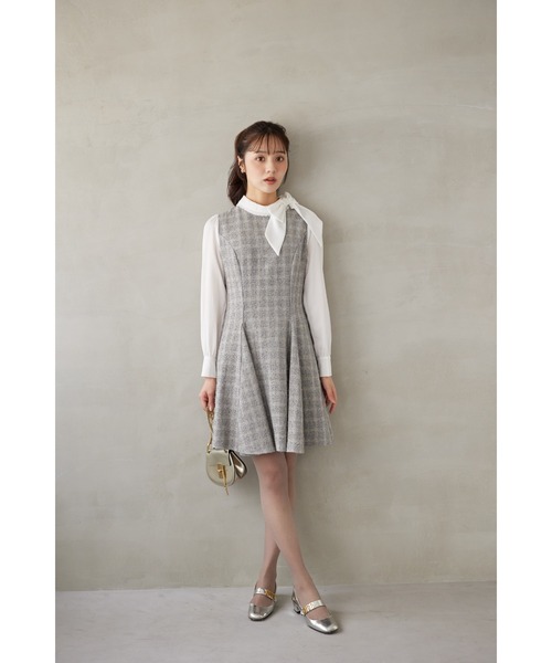 tocco closet（トッコ　クローゼット）の「サイドリボン付きツイードドッキングミニワンピース（ワンピース・レディース・ブラック/グレー・M）」の10枚目の写真