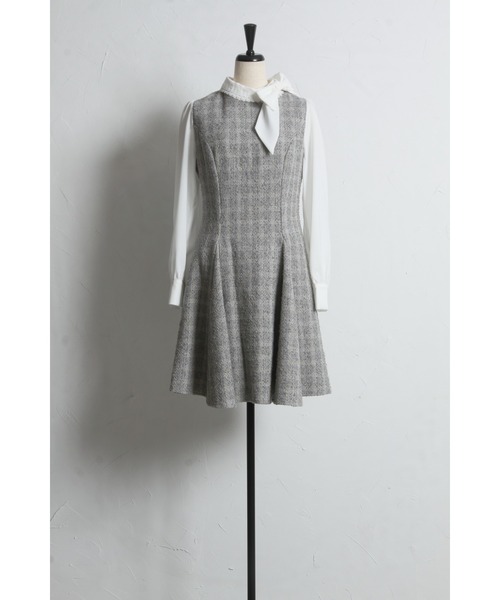 tocco closet（トッコ　クローゼット）の「サイドリボン付きツイードドッキングミニワンピース（ワンピース・レディース・ブラック/グレー・M）」の15枚目の写真