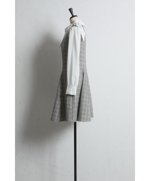 tocco closet（トッコ　クローゼット）の「サイドリボン付きツイードドッキングミニワンピース（ワンピース・レディース・ブラック/グレー・M）」の16枚目の写真