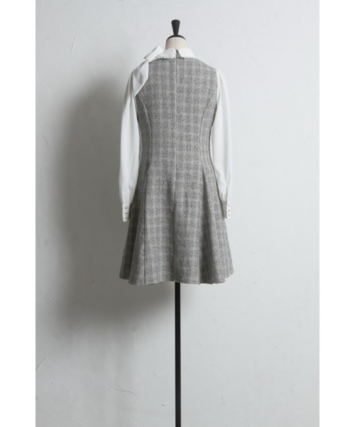 tocco closet（トッコ　クローゼット）の「サイドリボン付きツイードドッキングミニワンピース（ワンピース・レディース・ブラック/グレー・M）」の17枚目の写真