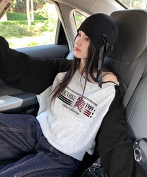link lot（リンクロット）の「配色スリーブ アメリカンロゴプリント スウェットトップス（スウェット）」