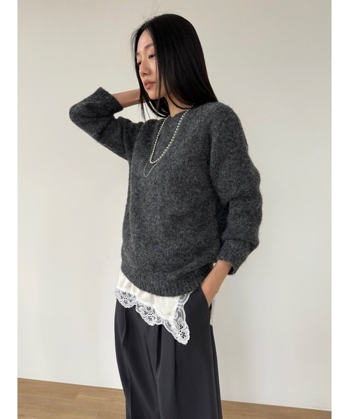 Didot.showroom(ディドット ショールーム)の「ラウンドカラーブラッシュドニット(ニット/セーター・レディース・ブラウン/グレー/カーキ/アイボリー/チャコール・FREE)」の1枚目の写真