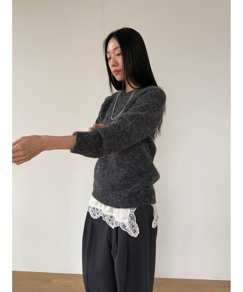 Didot.showroom(ディドット ショールーム)の「ラウンドカラーブラッシュドニット(ニット/セーター・レディース・ブラウン/グレー/カーキ/アイボリー/チャコール・FREE)」の18枚目の写真