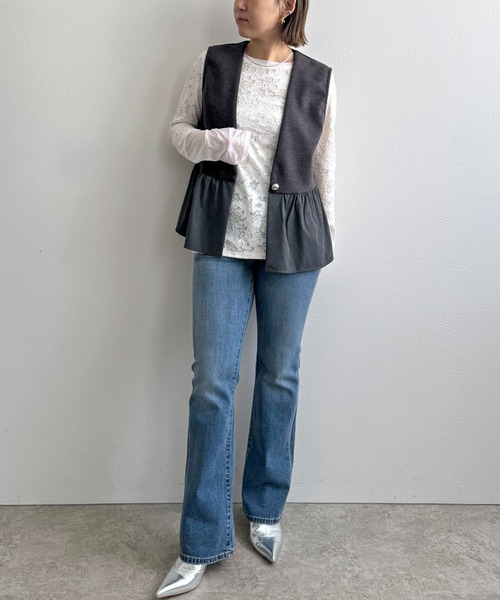 LHELBIE(レルビエ)の「フレアヘムメルトンベスト(ベスト・レディース・グレー/ブラック・M)」の15枚目の写真