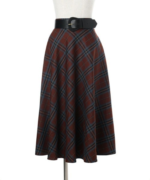 an another angelus（アンアナザーアンジェラス）の「太ベルト付きチェックフレアースカート（スカート・レディース・ブラウン/ブラック/ブルーグリーン・FREE）」の13枚目の写真