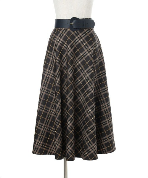 an another angelus（アンアナザーアンジェラス）の「太ベルト付きチェックフレアースカート（スカート・レディース・ブラウン/ブラック/ブルーグリーン・FREE）」の14枚目の写真