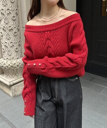 ニット/セーター（レッド/赤色系・ボートネック）ファッション通販