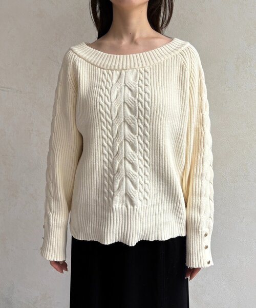 Thevon（ゼボン）の「ボートネックケーブルニット（ニット/セーター・レディース・アイボリー/モカ/ネイビー/レッド・FREE）」の12枚目の写真
