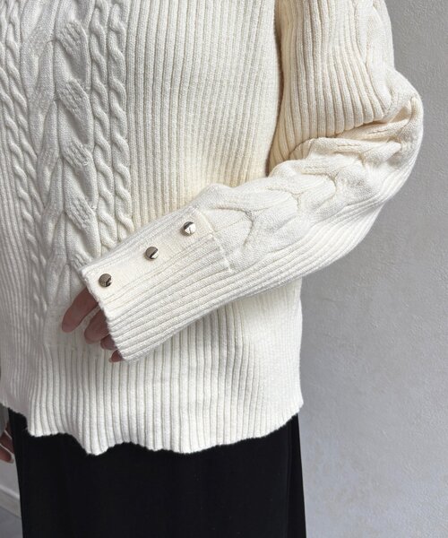 Thevon（ゼボン）の「ボートネックケーブルニット（ニット/セーター・レディース・アイボリー/モカ/ネイビー/レッド・FREE）」の13枚目の写真