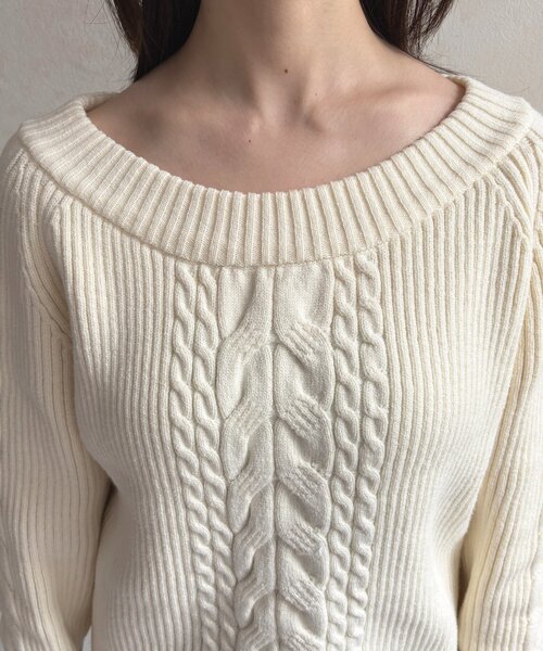 Thevon（ゼボン）の「ボートネックケーブルニット（ニット/セーター・レディース・アイボリー/モカ/ネイビー/レッド・FREE）」の14枚目の写真