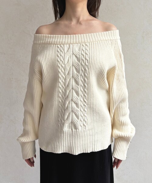 Thevon（ゼボン）の「ボートネックケーブルニット（ニット/セーター・レディース・アイボリー/モカ/ネイビー/レッド・FREE）」の16枚目の写真