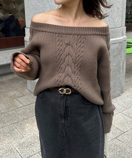 Thevon（ゼボン）の「ボートネックケーブルニット（ニット/セーター・レディース・アイボリー/モカ/ネイビー/レッド・FREE）」の17枚目の写真