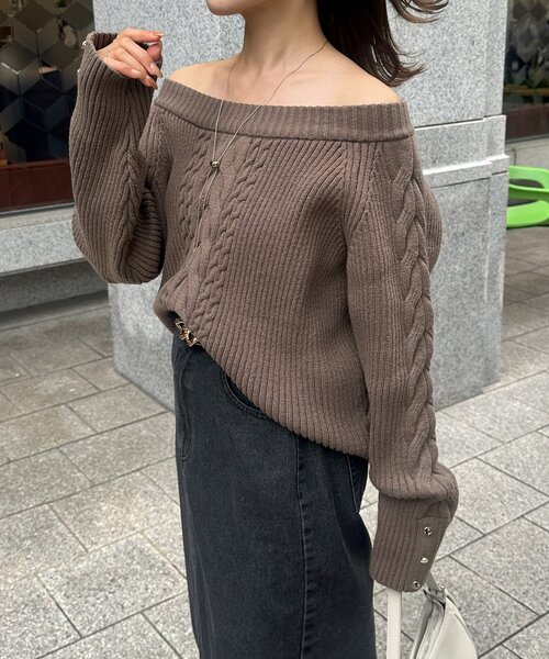 Thevon（ゼボン）の「ボートネックケーブルニット（ニット/セーター・レディース・アイボリー/モカ/ネイビー/レッド・FREE）」の18枚目の写真