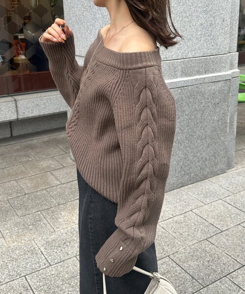 Thevon（ゼボン）の「ボートネックケーブルニット（ニット/セーター・レディース・アイボリー/モカ/ネイビー/レッド・FREE）」の19枚目の写真