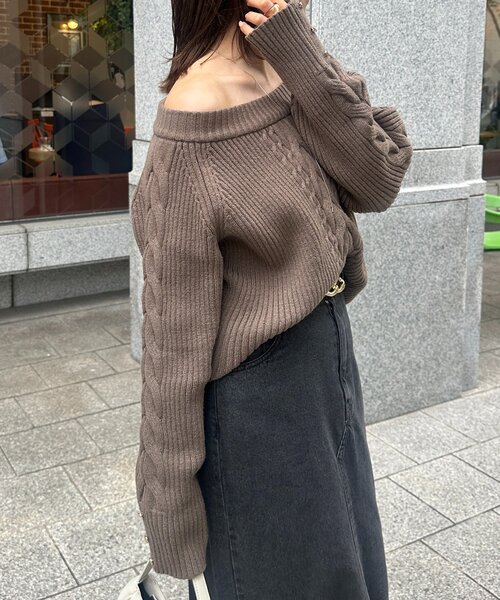 Thevon（ゼボン）の「ボートネックケーブルニット（ニット/セーター・レディース・アイボリー/モカ/ネイビー/レッド・FREE）」の21枚目の写真