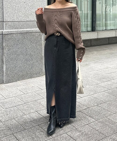 Thevon（ゼボン）の「ボートネックケーブルニット（ニット/セーター・レディース・アイボリー/モカ/ネイビー/レッド・FREE）」の22枚目の写真