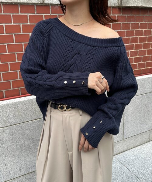 セール】ボートネックケーブルニット（ニット/セーター）｜Thevon