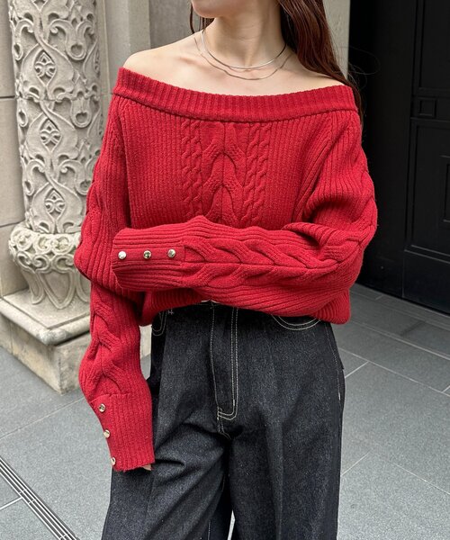 セール】ボートネックケーブルニット（ニット/セーター）｜Thevon