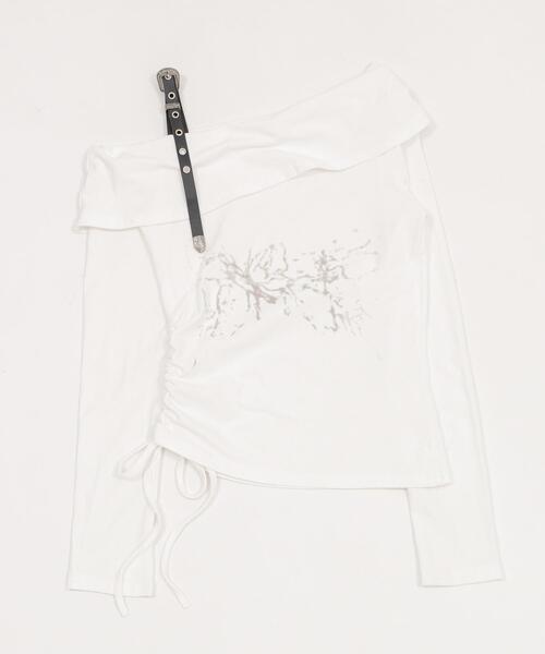 dispark(ディスパーク)の「DISPARK/ベルトショルダーサイドギャザートップ(Tシャツ/カットソー・レディース・ホワイト/ブラック・FREE)」の8枚目の写真