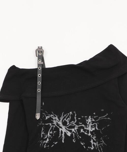 dispark(ディスパーク)の「DISPARK/ベルトショルダーサイドギャザートップ(Tシャツ/カットソー・レディース・ホワイト/ブラック・FREE)」の6枚目の写真