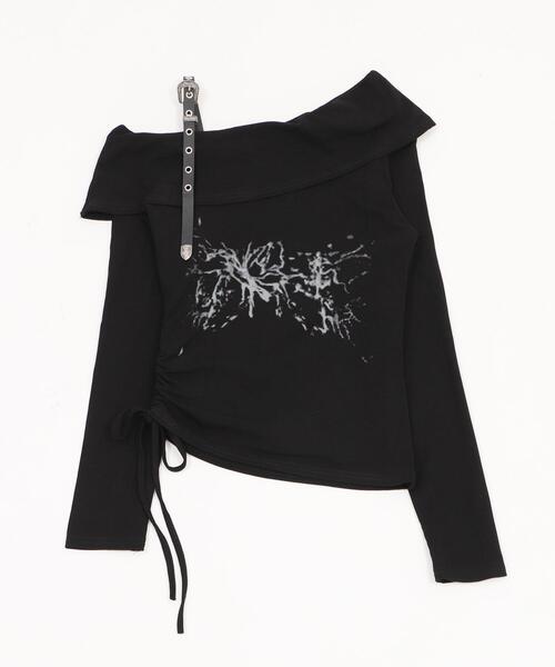 dispark(ディスパーク)の「DISPARK/ベルトショルダーサイドギャザートップ(Tシャツ/カットソー・レディース・ホワイト/ブラック・FREE)」の19枚目の写真