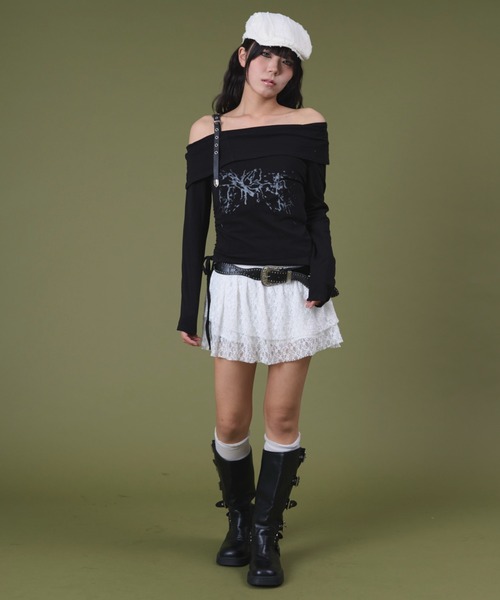 dispark(ディスパーク)の「DISPARK/ベルトショルダーサイドギャザートップ(Tシャツ/カットソー・レディース・ホワイト/ブラック・FREE)」の10枚目の写真