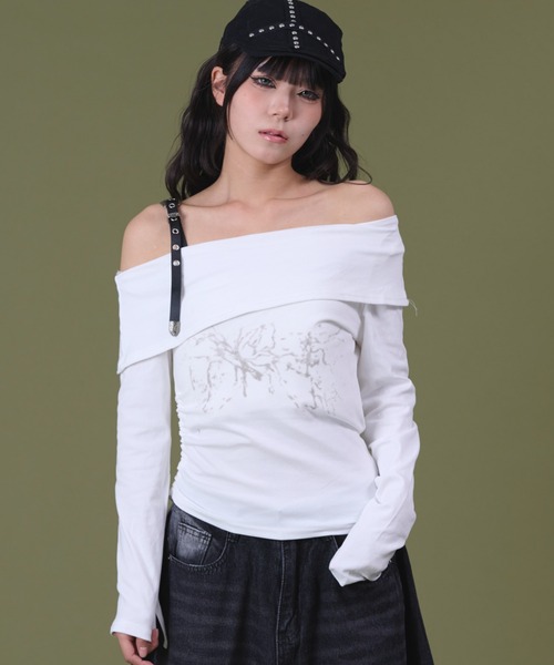 dispark(ディスパーク)の「DISPARK/ベルトショルダーサイドギャザートップ(Tシャツ/カットソー・レディース・ホワイト/ブラック・FREE)」の11枚目の写真
