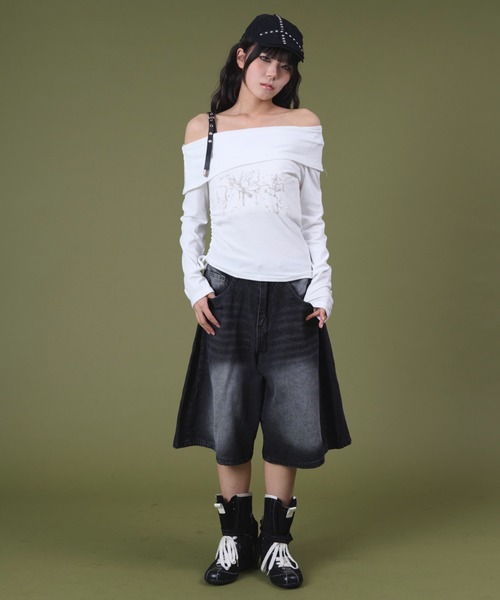 dispark(ディスパーク)の「DISPARK/ベルトショルダーサイドギャザートップ(Tシャツ/カットソー・レディース・ホワイト/ブラック・FREE)」の15枚目の写真