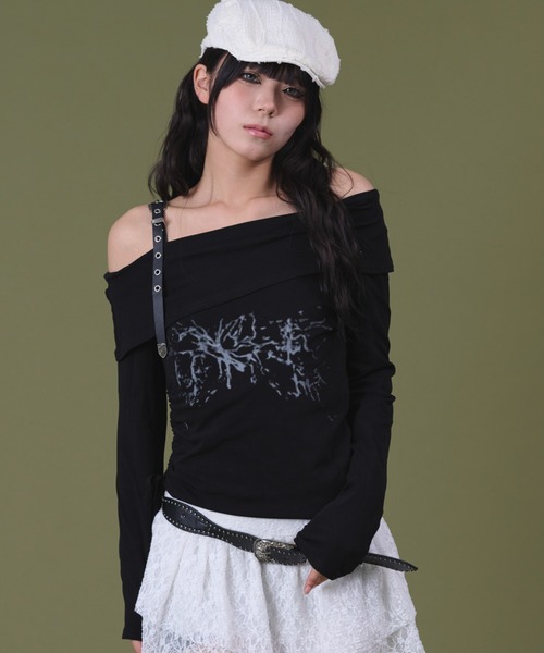 dispark(ディスパーク)の「DISPARK/ベルトショルダーサイドギャザートップ(Tシャツ/カットソー・レディース・ホワイト/ブラック・FREE)」の16枚目の写真