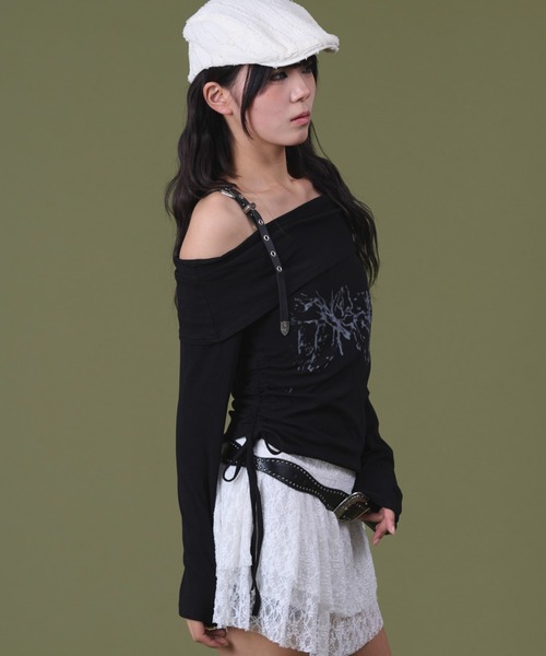 dispark(ディスパーク)の「DISPARK/ベルトショルダーサイドギャザートップ(Tシャツ/カットソー・レディース・ホワイト/ブラック・FREE)」の17枚目の写真