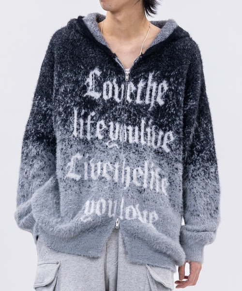 JOHN'S CLOSET(ジョンズクローゼット)の「【13】フロントロゴ ダブルジップ シャギーニット(ニット/セーター・メンズ・ブラック/グレー/ブラウン・MEDIUM/LARGE)」の2枚目の写真