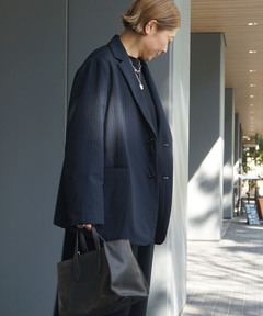 ✨定番•訳あり✨ アダムエロペ 【F】 テーラードジャケット ♡ リラックス セール】【セットアップ対応】ピンストライプオーバージャケット