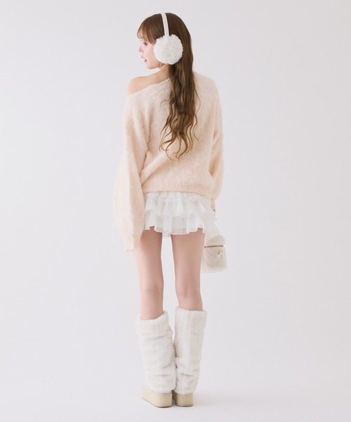 ご購入様決定【美品✧Anne Basket】シャギーニットセーター純白キラキラビジュー伸縮性 セール】【再入荷】ビジューシャギーニット（ニット/セーター）｜one